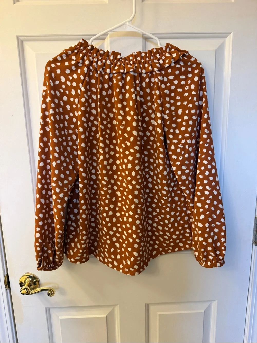 J. Crew Rust and White Polka Dot Peasant Blouse